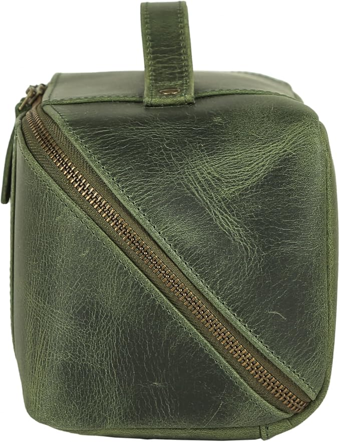 KomalC Luxury Leather Men’s Toiletry Travel Bag – Handmade Shaving Kit with Waterproof Interior, Spacious Storage & Carry Handle – leather travel Kit Bag for Men & Women (Green) - Image 7