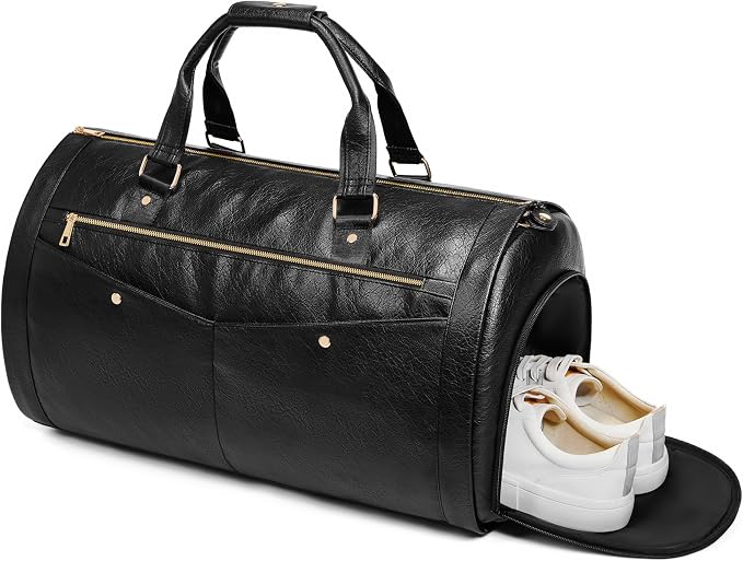 Garment Bag for Travel, Convertible Suit Garment Bag for Men, Stylish Carry On Garment Bag with Shoulder Strap, 2 in 1 Foldable PU Leather Garment Duffle Bag Suit Travel Bag for Men, Black - Image 7