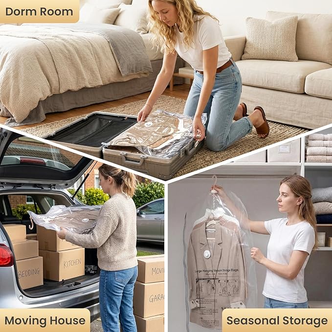 TAILI Hanging Vacuum Storage Bags with Electric Air Pump, Vacuum Seal Bags for Clothing Travel, Space Saving Hangers for Clothes, Coats, Suits and Jackets, Set of 4(2 Long, 2 Short) - Image 4