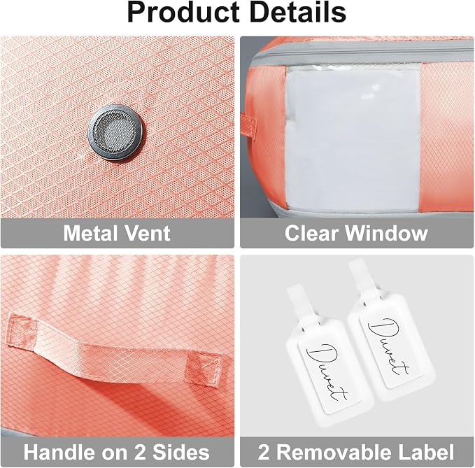 Comforter Storage Bag - Large Capacity Blanket Storage Bags 3-Layer Ultra Space Saving Self Compression Organizer, Washable Compression Bags for Storage Comforter Blanket, 2-Pack, Pink - Image 6