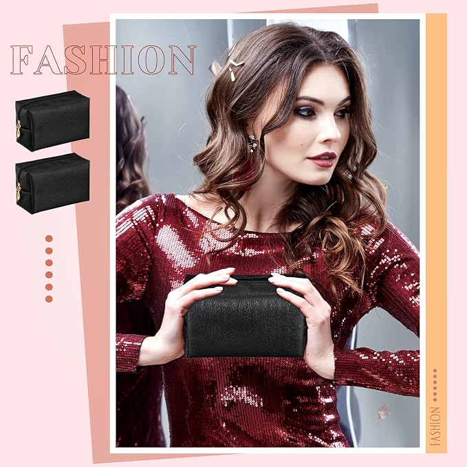 20 Pcs Preppy Makeup Bags PU Leather Cosmetic Pouch with Zipper Waterproof Make up Bags Toiletry Beauty Container for Women Bridal Shower Favors End of the Year Teacher Gifts(Black) - Image 5