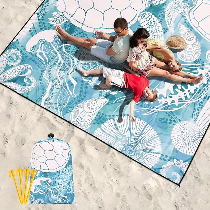 HIHOHO Beach Blanket Waterproof Sandproof Extra Large Beach Mat 79" X 83"/120"x108"for 1-8 Adults Quick Drying Durable Outdoor Picnic Mat for Beach Travel Camping Hiking - Image 6