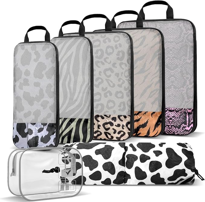 Travel Animal Skin Print Compression Packing Cubes Set | Lightweight, Tear-Resistant, Slim-Fold Packing Organizers, Travel Essential Bag for Clothes, Shoes, Cosmetics & Toiletries - Image 2