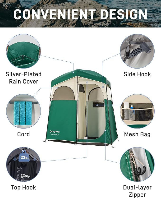 KingCamp Shower Tent, Portable Privacy Tent Outdoor Camping 1/2 Room Toilet Tents with Shower Bag & Dressing Room for Beach, Camping & Hiking - Image 3