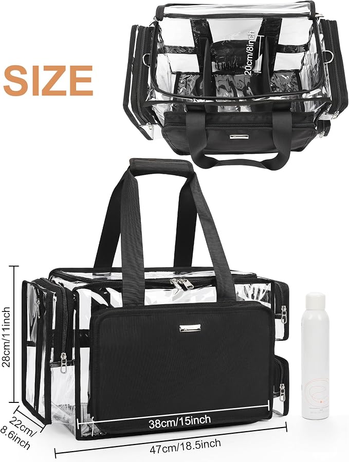 Relavel Clear Makeup Bag Extra Large Makeup Artist Kit Set, Cosmetic Storage Organizer Hair Stylist Traveling Bag, Transparent Tote Duffle Beach Toiletry Bag with Adjustable Dividers & Shoulder Strap - Image 7