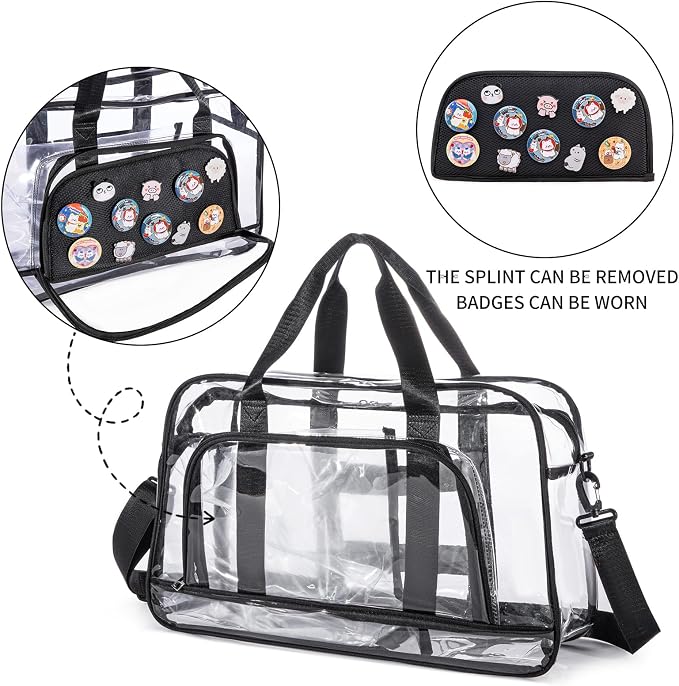Clear Duffle Bag for Women with Anime Pins Display & Shoe Compartment, Waterproof and Convertible Crossbody for Anime Conventions, Stadium Events, Yoga, Travel & Gym (black) - Image 2
