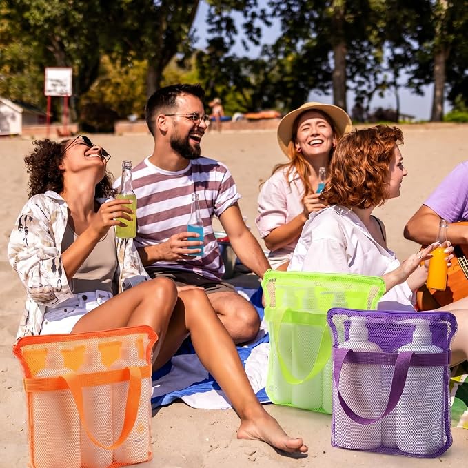 20 Pcs Mesh Beach Bags Bulk Portable Mesh Shower Caddy Bags with Zipper & 2 Pockets Hanging Toiletry and Bath Organizer for Beach Gym Camp Swimming Travel College Dorms (Fluorescent Color) - Image 7