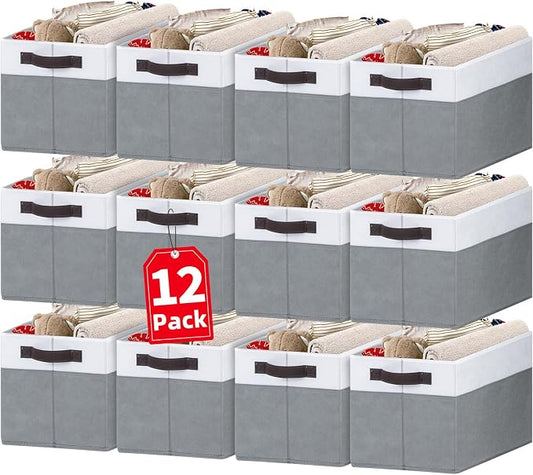 Criusia 12 Pack Large Storage Baskets for Shelves | Fabric Closet Organizers and Storage Bins with Handles for Home Organization | Decorative Collapsible Basket for Organizing Clothes Toy Nursery by Criusia
