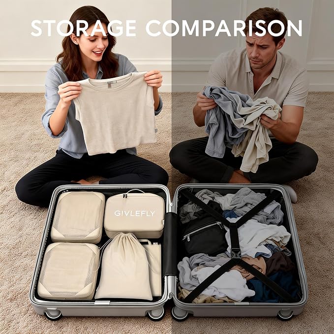 GIVLEFLY Compression Packing Cubes for Travel, 6-Piece Lightweight Luggage Organizer Bags, Space Saving Suitcase Packing Set for Women - Image 3