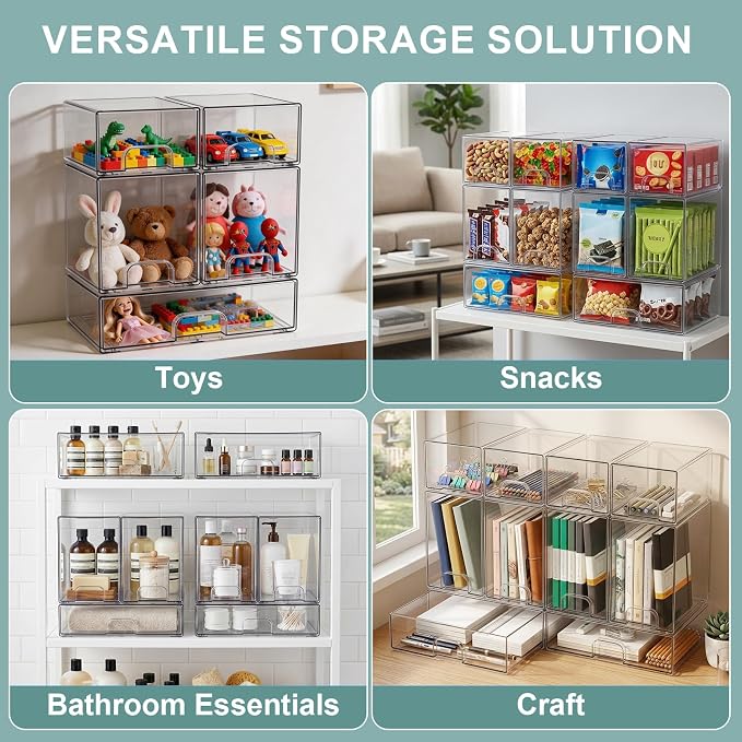 POLRAI 5 Pack Baby Bottles Organizer with Brush and Hooks, Stackable Acrylic Storage Boxes for Baby Bottles, Makeup, Small Items, Clear Storage Containers for Kitchen, Bathroom, Bedroom, Cabinet - Image 5