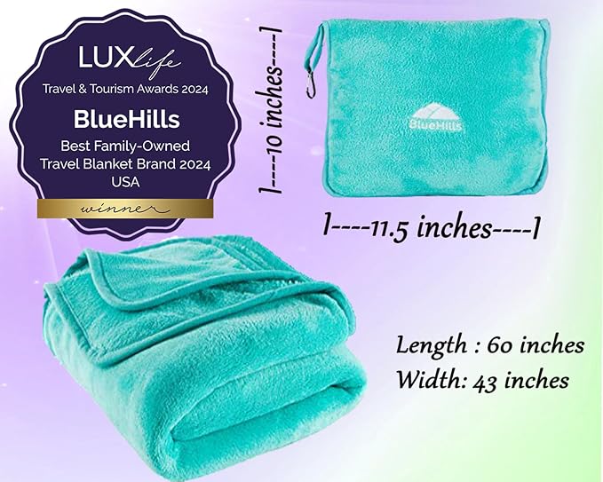 BlueHills Premium Soft Travel Blanket Pillow Warm Comfort Throw, Teal Green | 2 in 1 Travel Blanket Pillow, Soft Bag Pillowcase, Hand Luggage Belt & Backpack Clip, Flight Essentials, Gift for Traveler - Image 5