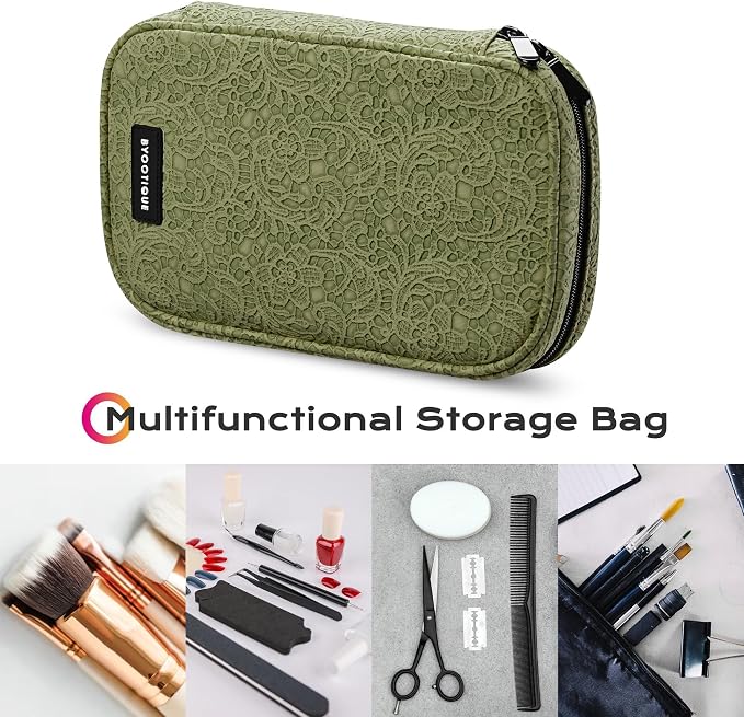 BYOOTIQUE Makeup Brush Bag Organizer Portable Multi Brush Holder Hand Bag | Travel Makeup Artist Bag,Cosmetic Organizer Pouch Zipper Bag,with Removable Mesh,for Brushes Cosmetics,Green - Image 4