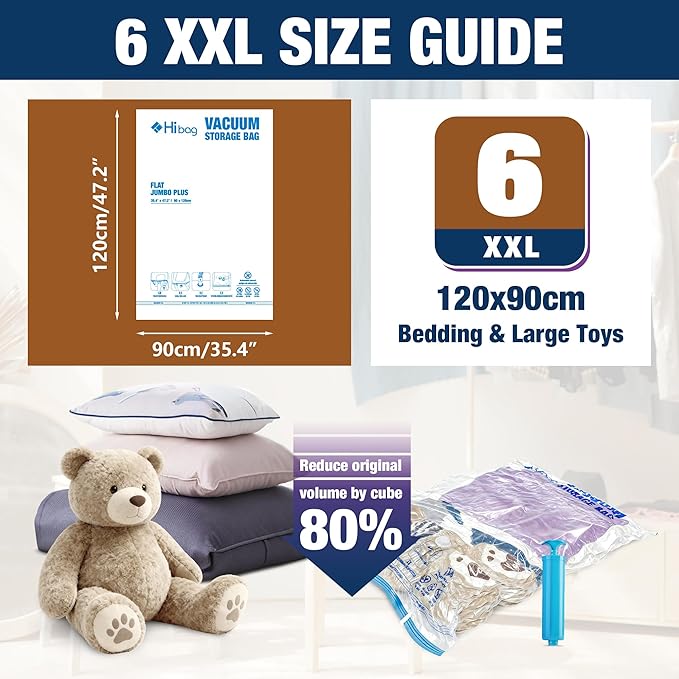 XXL Jumbo Vacuum Seal Storage Bags Extra Large for Clothing Bedding | 47''X35'', Airtight Triple Seal, Save 80% Space, Hand Pump, Work with Vacuum, Double Zip, Reusable, Easy to Use, 6 pack - Image 2
