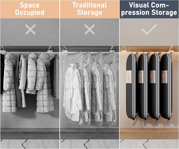 DIMJ 2 Pack 54" Space Saving Garment Bags for Hanging Clothes With Compression Zipper Carry Handles and Window, Washable Suit Bag for Dress, Clothes, Coats, Down Jacket, Closet, Moving, Travel - Image 8