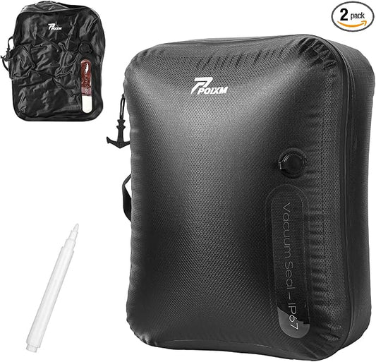 Vacuum Bags for Travel, 180° Open Zipper, IP67 Waterproof, Reusable Space Saver Compression Bags for Backpack, Suitcase(1 Pack, No Pump) by POIXM