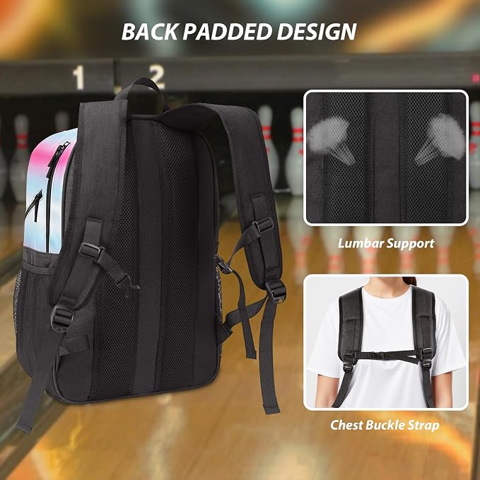 Bosynoy Bowling Backpack, Single Bowling Ball Bag with Shoe Compartment | Bowling Bag Totes with Foam Padded Protection, Fits Shoes Up to US Mens Size 16 and Accessories, Grey - Image 4