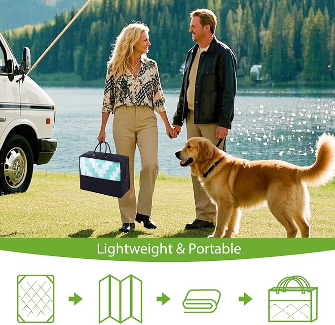 Smiry Waterproof Outdoor Rug 6x9 ft, Reversible Plastic Straw Patio Camping Rugs, Outdoor Indoor RV Mat Carpet for Patio, Outside Entry, Backyard, Deck, Bench, Picnic, Camper, White & Teal - Image 6