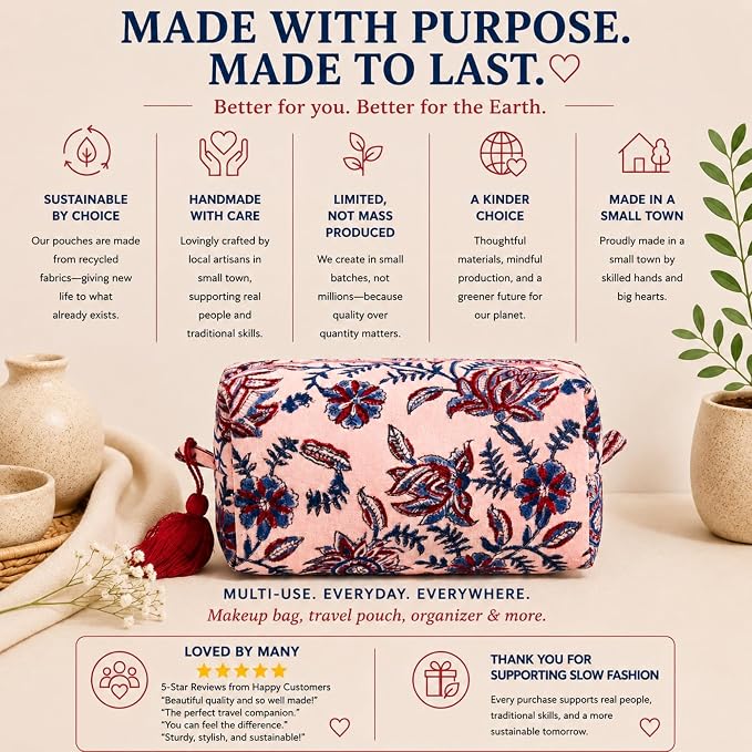 Huar Travel Makeup Bag- Large Capacity Cosmetic Bags for Women - Water Resistance Lining Portable Pouch & Open Toiletry Bag - Perfect Girls Makeup Organizer for Travel Essentials (Velvet Rose) - Image 5