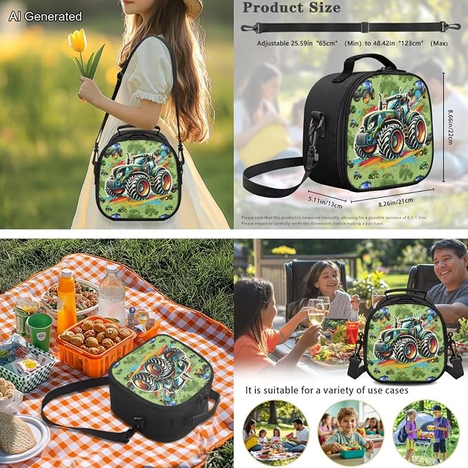 Green Buggy Backpack for Boys Kids Backpack with Lunch Box and Aesthetic Pencil Case 4 in 1 Set Bookbag for Elementary Kindergarten 17 inch Large Capacity School Bag with Compartments - Image 4