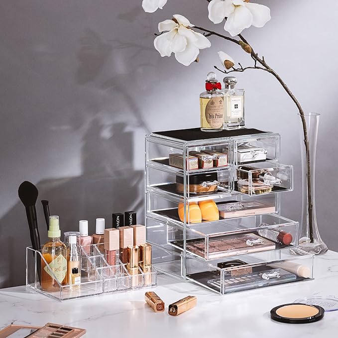 Sorbus Acrylic Makeup Organizer Set, 7-Drawer Vanity & Countertop Cosmetic Storage with Small & Wide Compartments, CLear Makeup Storage for Brushes, Jewelry – Holiday Gift for Women & Teens - Image 2