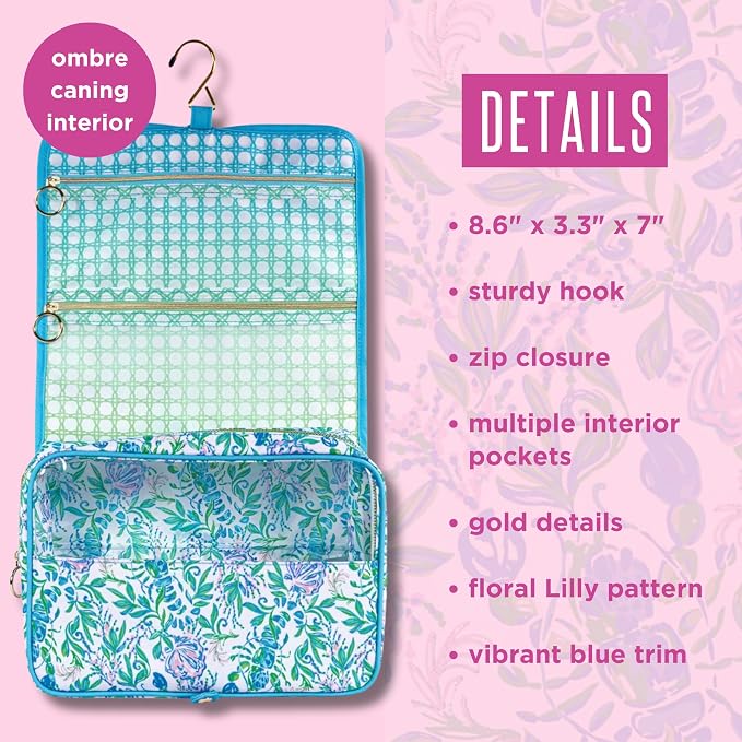 Lilly Pulitzer Travel Toiletry Bag with Handle, Pockets, and Zipper, Hanging Travel Organizer for Makeup and Toiletries, Just a Pinch - Image 5