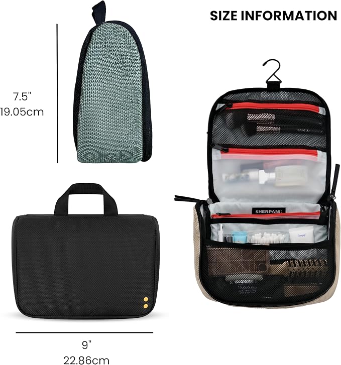 Sherpani Co-Pilot, Travel Toiletry Bag, Hanging Cosmetic Organizer, Water Resistant Makeup Bag, Shower Dopp Kit, Essentials Toiletries for Women, Travel Gift (Carbon) - Image 3