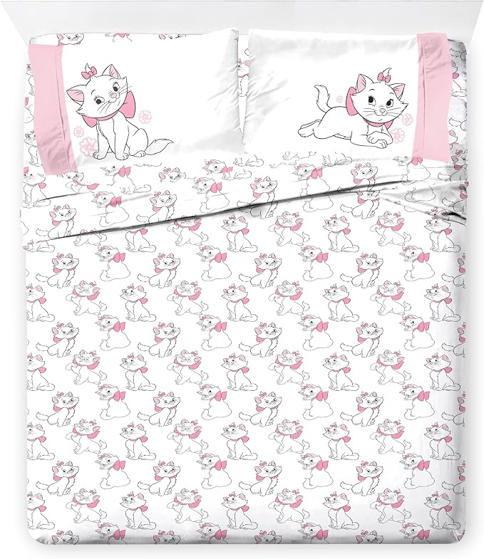 Disney Aristocats Marie Full Comforter Set 7 Piece Kids Bedding, Pink | Bed in a Bag, Comforter Sheets Shams Pillowcases, Official Brand, Soft Microfiber, Machine Washable, Girls Gift - Image 6