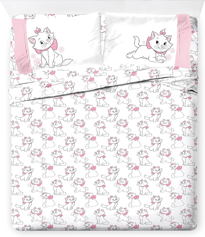 Disney Aristocats Marie Queen Comforter Set 7 Piece Kids Bedding, Pink | Bed in a Bag, Comforter Sheets Shams Pillowcases, Official Brand, Soft Microfiber, Machine Washable, Girls Gift - Image 6