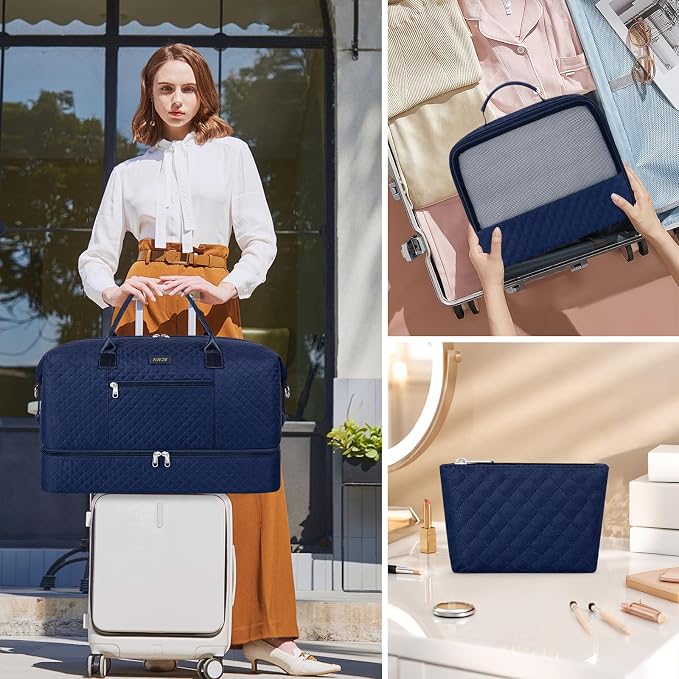 ITIEZY Weekender Overnight Bag for Women - Large Travel Duffel Bag with Shoe Compartment, Gym Duffel Bag Hospital Bag Carry On Tote Bags for Airplanes with Crossbody Bag Toiletry Bag 3Pcs Set - Image 2