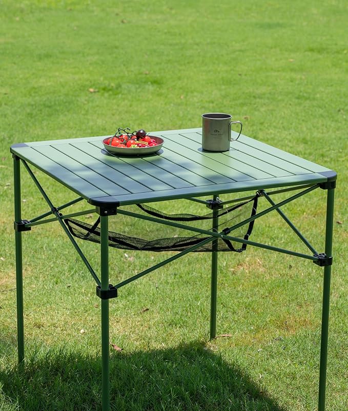 iClimb Lightweight Stable Alu. Folding Square Table Roll Up Top with Carry Bag for Camping Picnic Backyards BBQ Camp Kitchen (Green, L) - Image 2