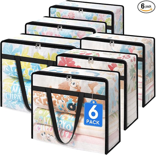 TasticTotes 6 Pack Clear Storage Bags for Comforter, Clothes & Bedding, Plastic Blanket Storage with Zipper and Handle, Moving Bags, Closet Organizer and Under-Bed Storage (60L) by Unknown