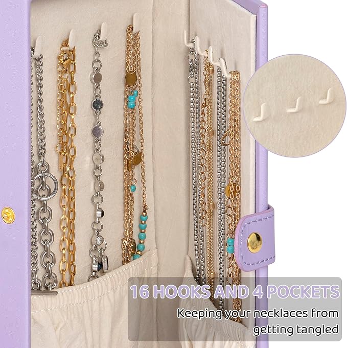 AKOZLIN 6-Tier Jewelry Box Organizer Functional 5 Drawers Leather Jewelry Storage Case for Women Girls Ring Necklace Earring Bracelet Holder Organizer with Mirror Purple Regular - Image 5