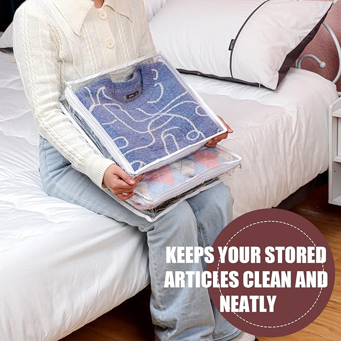 Hoolerry 6pcs Clear Zippered Storage Bag Plastic Individual Sweater Storage Bag with Zipper Label Closet Clothing Organizer for Blanket Clothes Bed Sheet Comforter Quilt Pillow(14.2 x 12 x 3.2 Inch) - Image 4