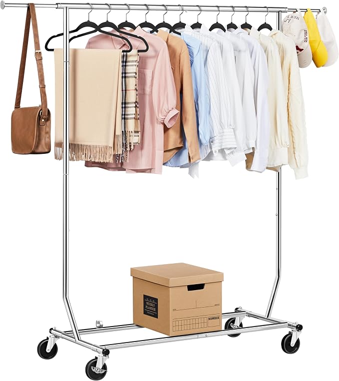 Yaheetech Rolling Clothes Rack, Clothing Racks for Hanging Clothes Portable Clothes Rack, Heavy Duty Clothes Rack with Extendable Hanging Rod,Chromed, Silver by Unknown