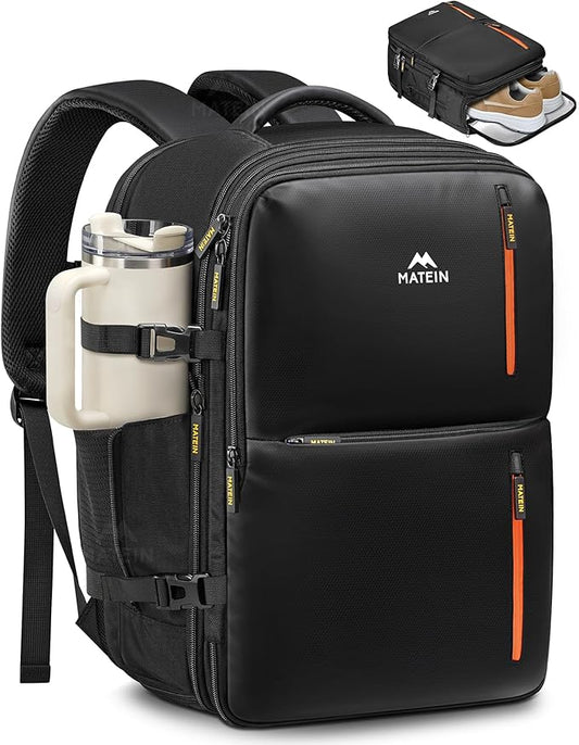 MATEIN Personal Item Travel Backpack 18x14x8 for Spirit Airlines, Black | Shoe Compartment Detachable, Expandable, Underseat Backpack, Fit 17" Laptop, Airplane Approved, Carry on Bag Luggage, Mochila by MATEIN