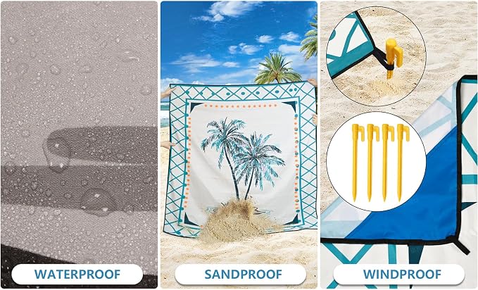 HIHOHO Beach Blanket Waterproof Sandproof Extra Large Beach Mat 79" X 83"/120"x108"for 1-8 Adults Quick Drying Durable Outdoor Picnic Mat for Beach Travel Camping Hiking - Image 3