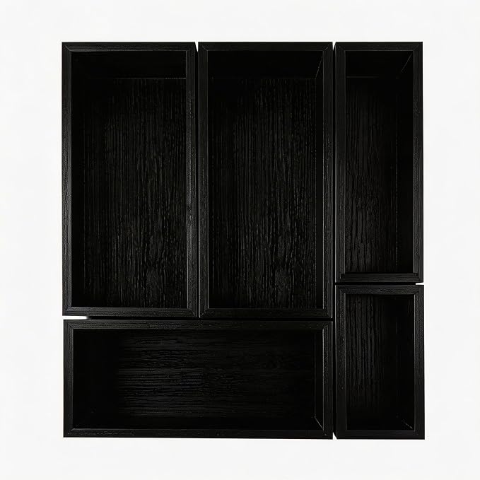 bamboo drawer organizer Set,expandable drawer dividers,wooden storage organizers,drawer organizers for kitchen, bathroom,flatware,Tea Bag Organizer (1 X 5PCS Black) by Teicui