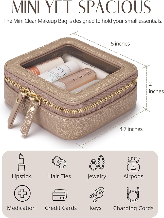 Popvibe Clear Makeup Case Toiletry Bag Travel Medium Clear Cosmetic Bag with Zipper, Make Up Bag Organizer Traveling TSA Approved Transparent Bag Car for Essentials, Mini & Medium, Gold - Image 5
