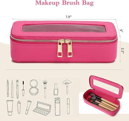 Pinkmik Makeup Brush Case, Fuxia, SLIM | Clear Travel Cosmetic & Toiletry Bag, Small Makeup Bag, Zipper Purse Organizer, Car Essential Bag for Women - Image 2