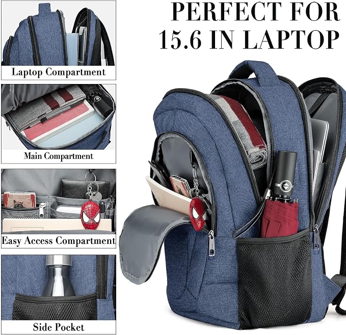 BIKROD Backpack for Woman and Men, Travel Laptop Backpack, Waterproof College Back Pack for 15.6 IN Laptop Backpack, Adult Business Computer Travel Backpack, Blue - Image 3