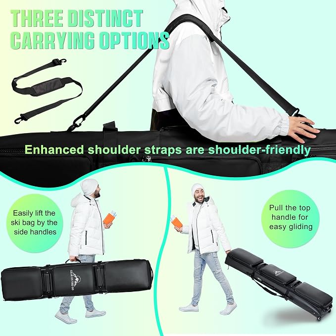 Double Rolling Ski Bag Padded Waterproof Snowboard Bag with Wheels for Air Travel Wheeled Ski Bag for Snowboard or Skis Accommodates Ski Boot - Image 5
