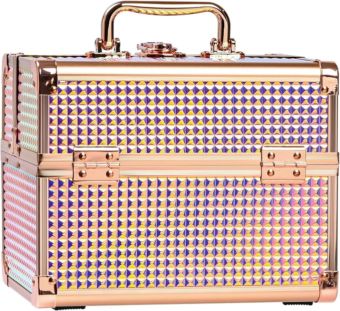 Makeup Case Organizer,Makeup Train Case, Trays Cosmetic Box Portable, Profesional for Salon Barber, Colorful Pink - Image 7