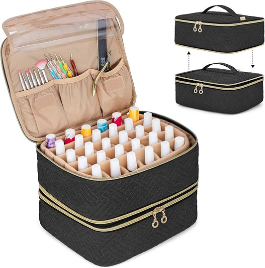 LUXJA Detachable 2 Layers Nail Polish Storage Case Holds 60 Bottles, Black | Fits 15ml - 0.5 fl.oz Nail Polish Bottles, Tools Storage Pockets, Patented Design by Luxja