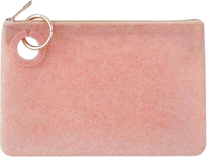 Oventure Large Silicone Pouch – Rose Gold Confetti | Waterproof Zipper Bag & Holiday Gift for Women, Makeup & Travel by Oventure