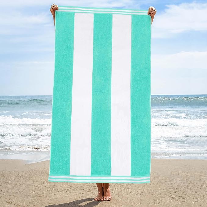 Superior Cotton Nautical Stripe Beach Towels, Colorful Towels for Adult, Kid, Pool, Swimming, Sand, Travel, Large Oversized, Absorbent, Fast Drying, Bath Basics, Cabana Collection, 1 Piece, Mint by SUPERIOR