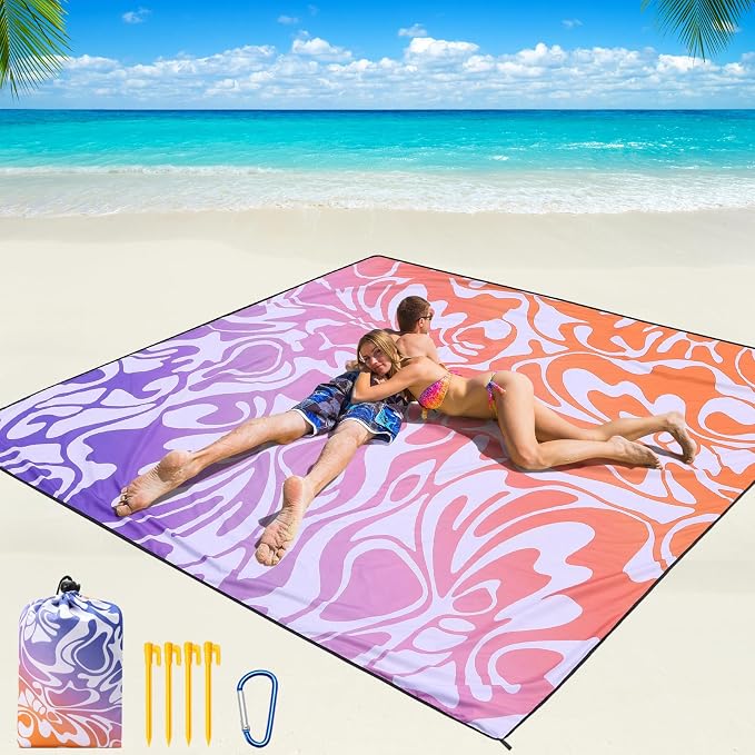 WIWIGO Beach Blanket Waterproof Sandproof Beach Mat 79" X 83"/10'x9'for 2-8 Adults Quick Drying Outdoor Picnic Mat Beach Accessories for Travel, Camping, Hiking - Image 4