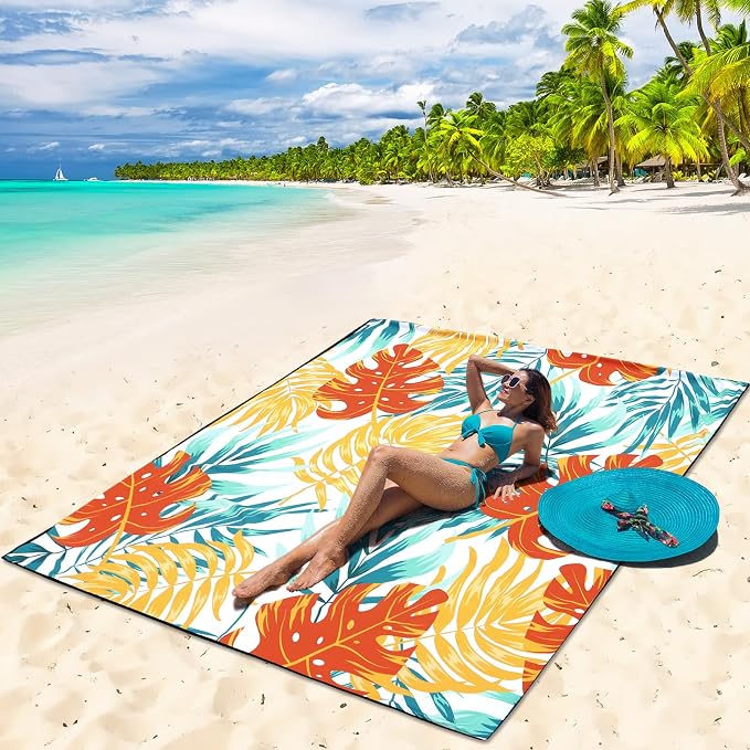 WIWIGO Beach Blanket Sandproof Extra Large Beach Mat Adults Waterproof Quick Drying Sand Free Mat Made by Premium Polyester with 4 Stakes & 4 Corner Pockets for Outdoor Travel Camping Hiking - Image 4