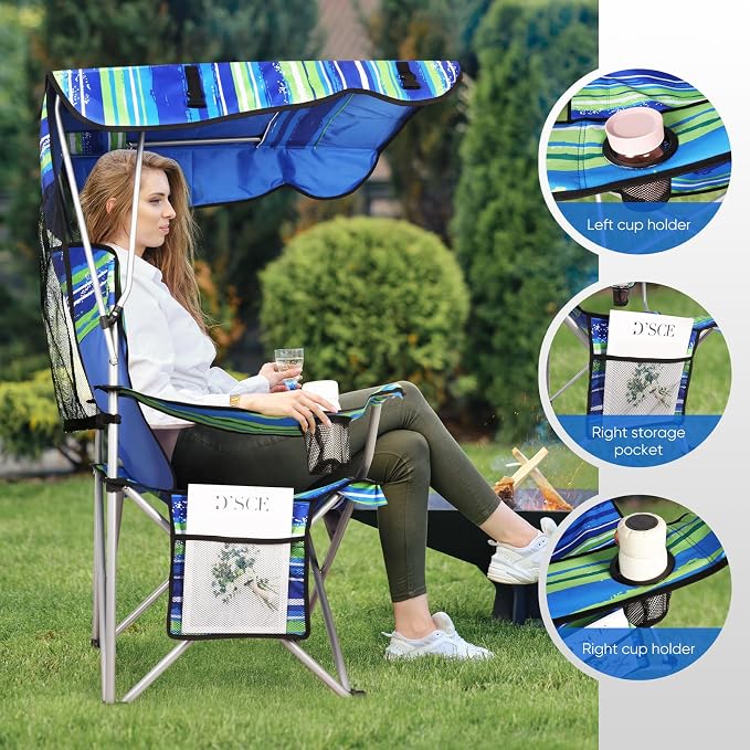 VTOY Portable Camping Chair with Canopy - Folding Chair with Canopy, Durable 600D Oxford Canopy Chair for Camping, Beach, Picnics, Fishing & Sports - Image 4