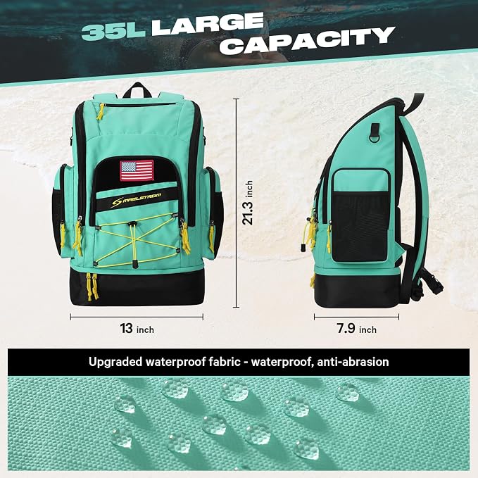 Maelstrom Waterproof Swim Backpack, Gear Sports Bag With Shoe Compartment | 35l Capacity, Durable Polyester, Ergonomic Back Padding, Lightweight. Ideal For Swimming, Snorkeling, Kayaking, Gym, Travel - Image 4