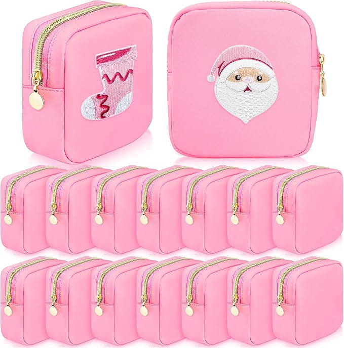 Giesiery Bulk 16 Pcs Preppy Makeup Bags Pink Nylon DIY Craft Zipper Pouch for Bridal/Proposal Gifts, Travel Toiletry Organizer by Giesiery